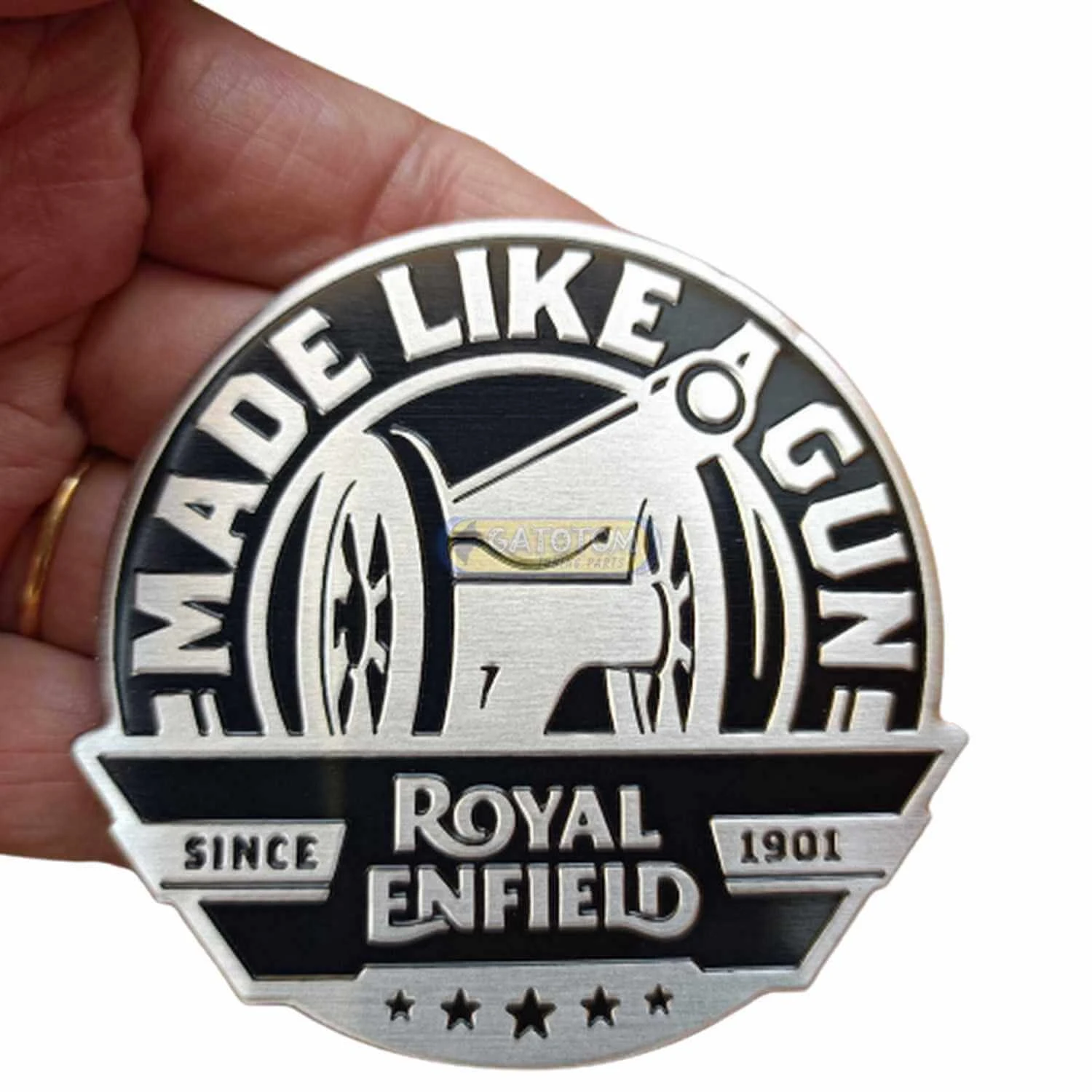Emblema Adesivo Royal Enfield Gun Blk E Alumínio Auto Relevo - Imagem 1