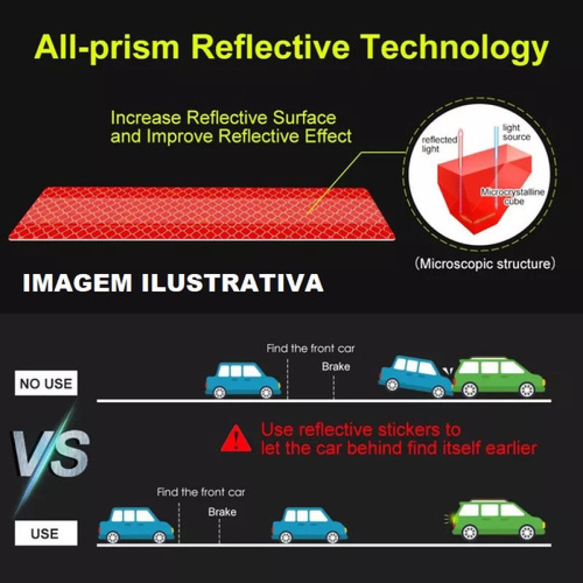 Adesivos Refletivos Evitar Colisão Trazeira Segurança Branco - Imagem 3