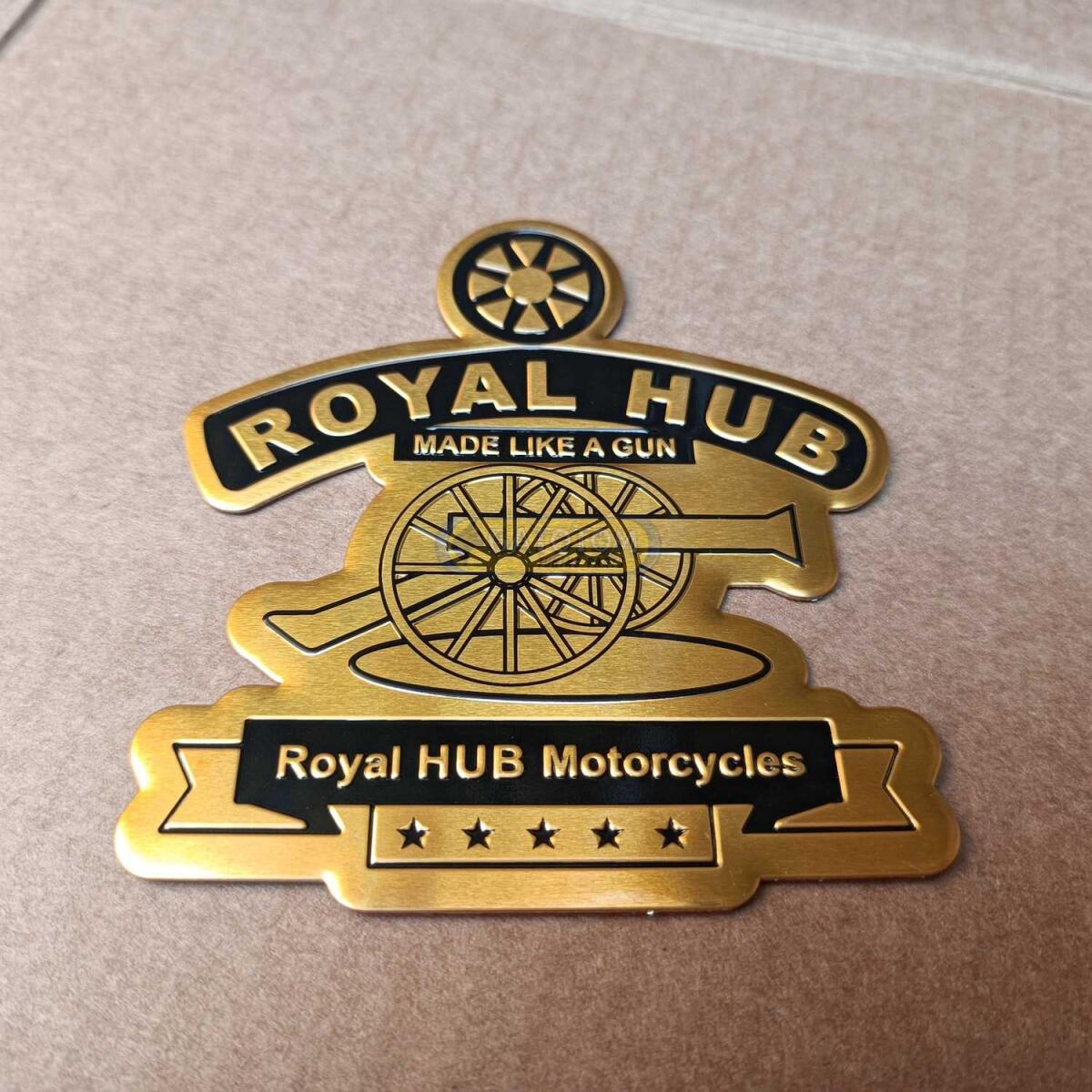 Emblema Adesivo Royal Enfield Logo Royal Like Gun Yel Relevo - Imagem 3
