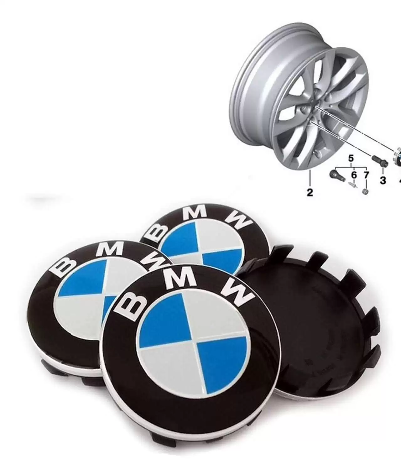 Kit 4 Calotinhas 56mm Centro de Roda p/ BMW X1 (F48) 2018 2019 2020 2021 - Imagem 1