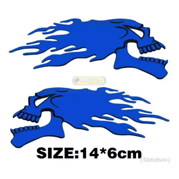 2 Adesivos Emblema Azul Caveiras Chamas Moto Carro Fantasma