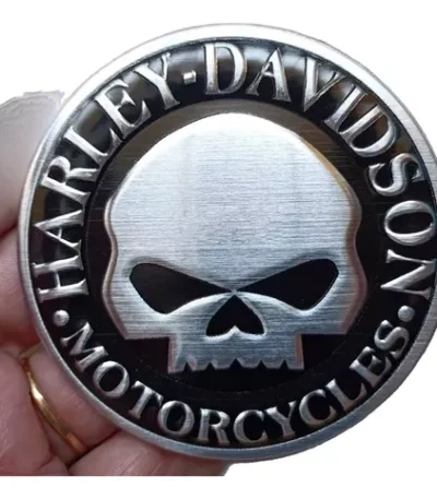 Emblema Harley Metal Adesivo Caveira Prata Motor H. Davidson