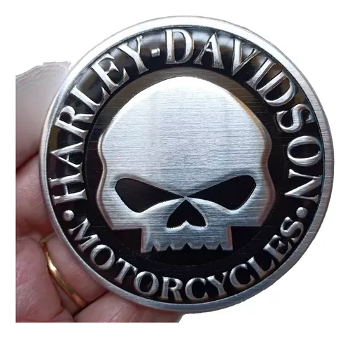 Emblema Harley Metal Adesivo Caveira Prata Motor H. Davidson
