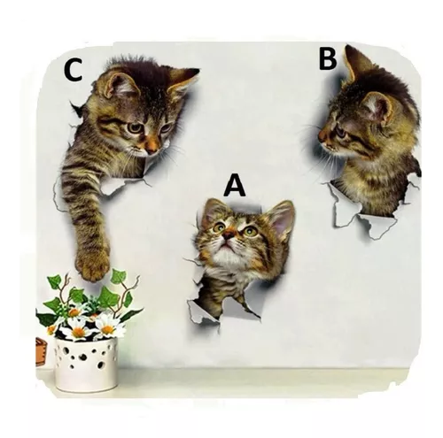 Gato Gatinhos 3d Adesivo Divertido Decoração Kit Com 3 Peças