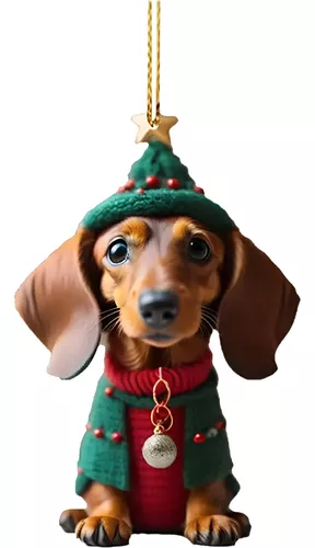 Pingente Enfeite De Natal 3d De Cachorro Em Acrílico Gorro V