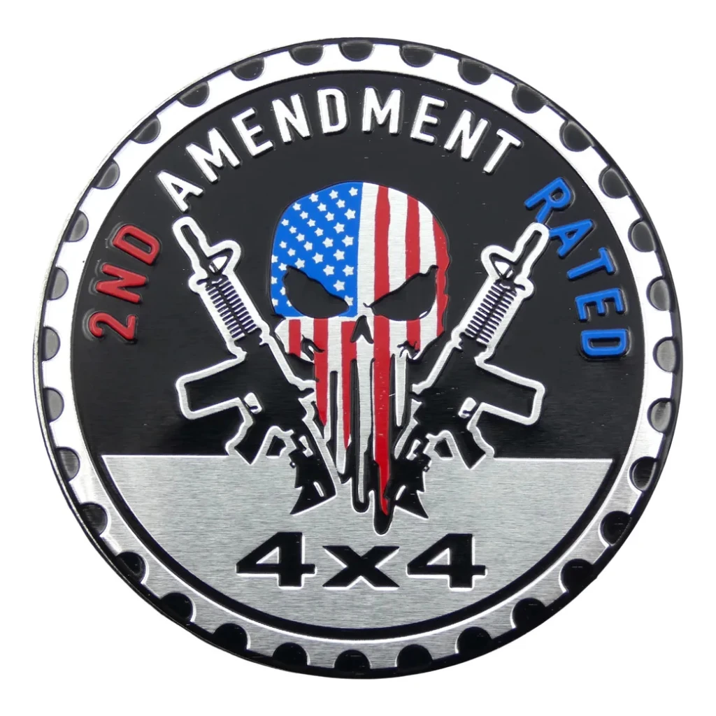 Emblema Adesivo 2nd Amendment Rated Metal 6cm Off Road 4x4 S Prata Escovado Preto Azul E Vermelho